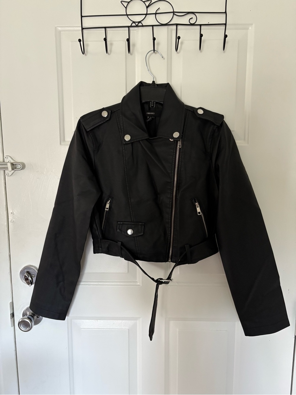 Forever 21 Black Cropped Belted Moto Jacket
